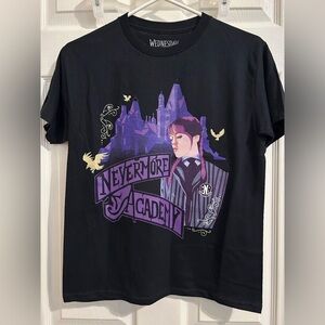 New Wednesday Black Nevermore Academy Graphic T-Shirt medium